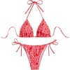image:imageMakeMeChic Womens Floral Sequin Colorful Striped Triangle Thong Bikini Sets Halter String Swimsuit Bathing SuitRed Pink Floral