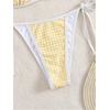 image:imageMakeMeChic Womens Floral Sequin Colorful Striped Triangle Thong Bikini Sets Halter String Swimsuit Bathing SuitYellow Gingham