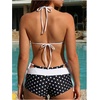 image:imageMakeMeChic Womens Polka Dots Triangle Bikini Sets Swim Shorts Y2K Leopard Striped Bathing Suit SwimsuitBow Black