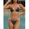 image:imageMakeMeChic Womens Polka Dots Triangle Bikini Sets Swim Shorts Y2K Leopard Striped Bathing Suit SwimsuitBow Black