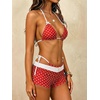 image:imageMakeMeChic Womens Polka Dots Triangle Bikini Sets Swim Shorts Y2K Leopard Striped Bathing Suit SwimsuitBow Red