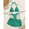 image:imageMakeMeChic Womens Polka Dots Triangle Bikini Sets Swim Shorts Y2K Leopard Striped Bathing Suit SwimsuitBright Green