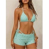 image:imageMakeMeChic Womens Polka Dots Triangle Bikini Sets Swim Shorts Y2K Leopard Striped Bathing Suit SwimsuitLight Green