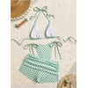 image:imageMakeMeChic Womens Polka Dots Triangle Bikini Sets Swim Shorts Y2K Leopard Striped Bathing Suit SwimsuitLight Green