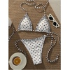 image:imageMakeMeChic Womens Polka Dots Triangle Thong Bikini Sets Gingham Halter Cute Swimsuit Bathing SuitBeige