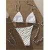 image:imageMakeMeChic Womens Polka Dots Triangle Thong Bikini Sets Gingham Halter Cute Swimsuit Bathing SuitBeige