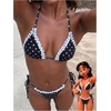 image:imageMakeMeChic Womens Polka Dots Triangle Thong Bikini Sets Gingham Halter Cute Swimsuit Bathing SuitBlack