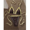 image:imageMakeMeChic Womens Polka Dots Triangle Thong Bikini Sets Gingham Halter Cute Swimsuit Bathing SuitBrown Yellow
