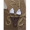 image:imageMakeMeChic Womens Polka Dots Triangle Thong Bikini Sets Gingham Halter Cute Swimsuit Bathing SuitBrown Yellow