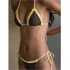 image:imageMakeMeChic Womens Polka Dots Triangle Thong Bikini Sets Gingham Halter Cute Swimsuit Bathing SuitBrown Yellow
