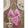 image:imageMakeMeChic Womens Polka Dots Triangle Thong Bikini Sets Gingham Halter Cute Swimsuit Bathing SuitHot Pink