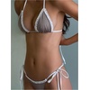 image:imageMakeMeChic Womens Polka Dots Triangle Thong Bikini Sets Gingham Halter Cute Swimsuit Bathing SuitPlaid Brown