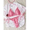 image:imageMakeMeChic Womens Polka Dots Triangle Thong Bikini Sets Gingham Halter Cute Swimsuit Bathing SuitPlaid Pink