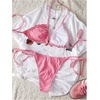 image:imageMakeMeChic Womens Polka Dots Triangle Thong Bikini Sets Gingham Halter Cute Swimsuit Bathing SuitPlaid Pink