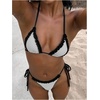image:imageMakeMeChic Womens Polka Dots Triangle Thong Bikini Sets Gingham Halter Cute Swimsuit Bathing SuitPolka Dots White