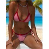 image:imageMakeMeChic Womens Polka Dots Triangle Thong Bikini Sets Gingham Halter Cute Swimsuit Bathing SuitStriped Red