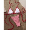 image:imageMakeMeChic Womens Polka Dots Triangle Thong Bikini Sets Gingham Halter Cute Swimsuit Bathing SuitStriped Red