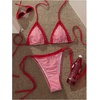 image:imageMakeMeChic Womens Polka Dots Triangle Thong Bikini Sets Gingham Halter Cute Swimsuit Bathing SuitStriped Red