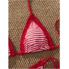 image:imageMakeMeChic Womens Polka Dots Triangle Thong Bikini Sets Gingham Halter Cute Swimsuit Bathing SuitStriped Red