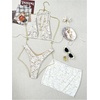 image:imageMakeMeChic Womens Triangle Thong Bikini Sets Floral Lace Halter Bathing Suit Swimsuit Cover Up SkirtWhite