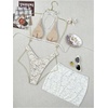 image:imageMakeMeChic Womens Triangle Thong Bikini Sets Floral Lace Halter Bathing Suit Swimsuit Cover Up SkirtWhite