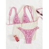 image:imageMakeMeChic Womens Tropical Boho Triangle Thong Bikini Sets Zebra Cheetah Bathing Suit SwimsuitsHot Pink Flower