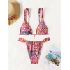 image:imageMakeMeChic Womens Tropical Boho Triangle Thong Bikini Sets Zebra Cheetah Bathing Suit SwimsuitsPink Multi