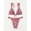 image:imageMakeMeChic Womens Tropical Boho Triangle Thong Bikini Sets Zebra Cheetah Bathing Suit SwimsuitsPink Multi