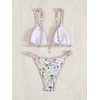 image:imageMakeMeChic Womens Tropical Boho Triangle Thong Bikini Sets Zebra Cheetah Bathing Suit SwimsuitsWhite Floral
