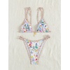 image:imageMakeMeChic Womens Tropical Boho Triangle Thong Bikini Sets Zebra Cheetah Bathing Suit SwimsuitsWhite Floral