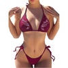 image:imageMakeMeChic Womens 2 Piece Bikini Set Sexy Halter Rhinestone Swimsuit Triangle High Waist Goth Vacation SwimwearRed Violet