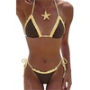 image:imageMakeMeChic Womens Polka Dots Triangle Thong Bikini Sets Gingham Halter Cute Swimsuit Bathing SuitBrown Yellow