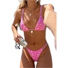 image:imageMakeMeChic Womens Tropical Boho Triangle Thong Bikini Sets Zebra Cheetah Bathing Suit SwimsuitsHot Pink Flower