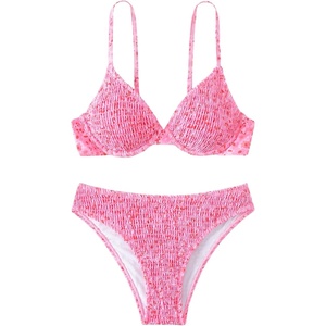 image:imageMakeMeChic Womens 2 Piece Bikini Set Floral Underwire Spaghetti Strap Smocked Bathing SuitPink