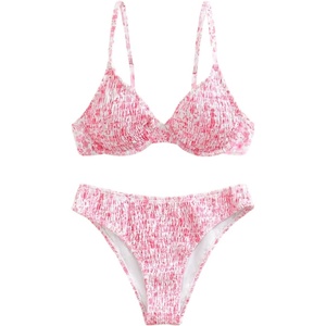 image:imageMakeMeChic Womens 2 Piece Bikini Set Floral Underwire Spaghetti Strap Smocked Bathing SuitPink Floral