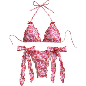 image:imageMakeMeChic Womens String Bikini Set Seashell Starfish Bow Ruffle Cheeky Cute Bikinis 2 Piece SwimsuitPink