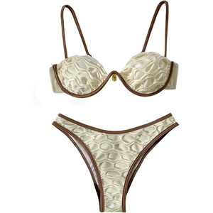 image:imageMakeMeChic Womens Underwire Bikini Set Mesh High Cut Cheeky 2 Piece Bathing Suit SwimwearApricot