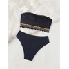 image:imageMAKEMECHIC Womens Boho Strapless Swimsuits Bandeau Mid Waist 2 Piece Bikini SetBlack