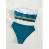 image:imageMAKEMECHIC Womens Boho Strapless Swimsuits Bandeau Mid Waist 2 Piece Bikini SetTeal Blue