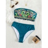 image:imageMAKEMECHIC Womens Boho Strapless Swimsuits Bandeau Mid Waist 2 Piece Bikini SetTeal Blue