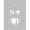 image:imageMakeMeChic Womens 2 Piece Gold Bikini Sets Metallic High Waisted Ruched Halter Tie Side Swim Bathing SuitWhite
