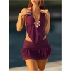 image:imageMakeMeChic Womens 2 Piece Summer Bikini Sets 3D Floral Halter Ruffle Tiered Ruched Beach Swimsuits