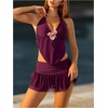 image:imageMakeMeChic Womens 2 Piece Summer Bikini Sets 3D Floral Halter Ruffle Tiered Ruched Beach Swimsuits