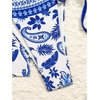 image:imageMakeMeChic Womens 3 Piece Boho Bathing Suits Triangle Halter Floral Paisley Summer Bikini with ShortsBlue and White