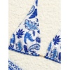 image:imageMakeMeChic Womens 3 Piece Boho Bathing Suits Triangle Halter Floral Paisley Summer Bikini with ShortsBlue and White