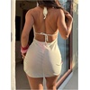 image:imageMakeMeChic Womens 3 Piece Summer Swimsuits Metal 3D Floral Draped Halter Cheeky Boho Sheer Bathing SuitsMulticolor