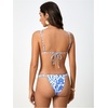 image:imageMakeMeChic Womens Floral Print 2 Piece Bikini Sets Tie Back Triangle Thong Bathing Suit SwimsuitN Blue