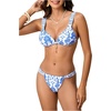image:imageMakeMeChic Womens Floral Print 2 Piece Bikini Sets Tie Back Triangle Thong Bathing Suit SwimsuitN Blue
