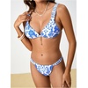 image:imageMakeMeChic Womens Floral Print 2 Piece Bikini Sets Tie Back Triangle Thong Bathing Suit SwimsuitN Blue