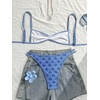 image:imageMakeMeChic Womens Micro Tanning Bikini Sets Cheetah Gingham Sexy Tiny Bathing Suit SwimsuitBlue
